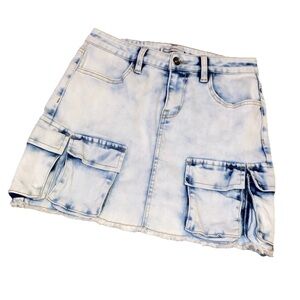 Generation K acid wash Denim Jean Y2K Raw Hem Mini Skirt Sample Piece cargo 26W